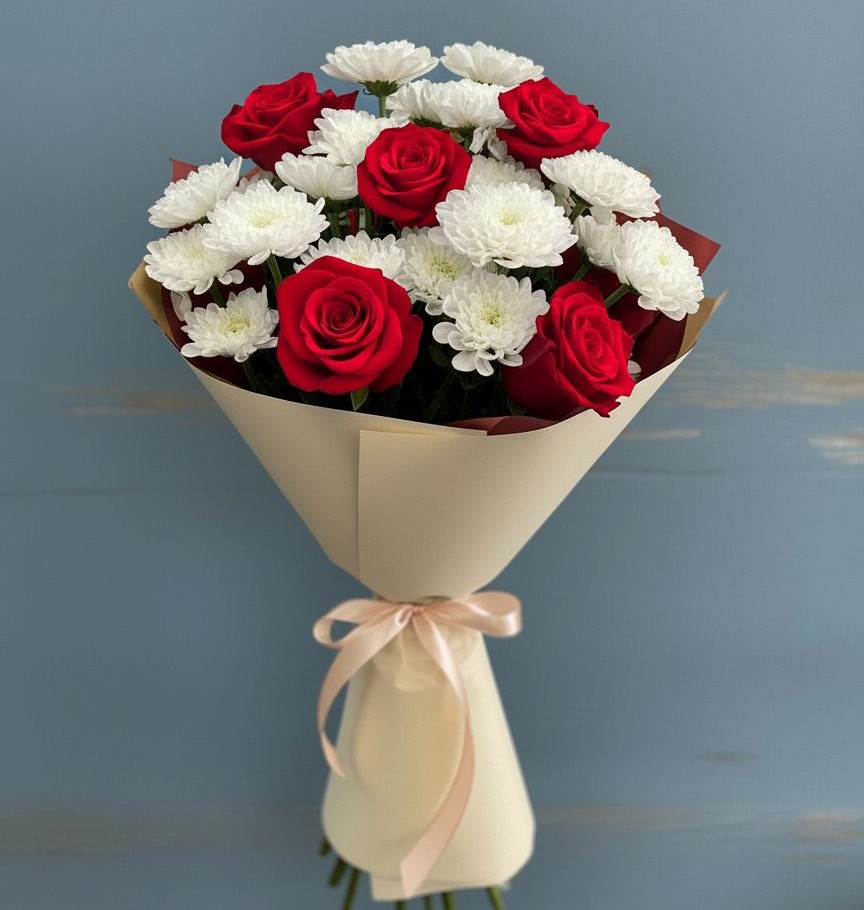 Букет цветов из: Розы и Хризантемы в Нестеровской