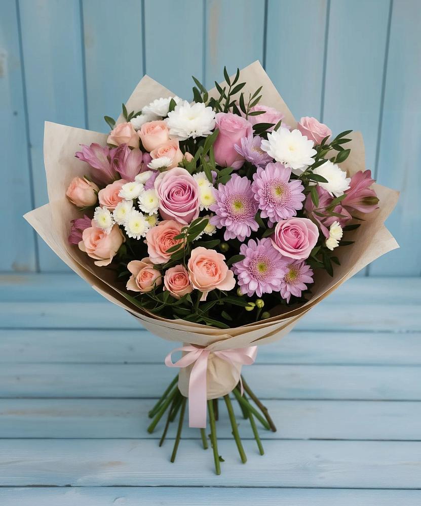 Букет цветов из: Хризантемы, Розы и Альстромерии в Нестеровской