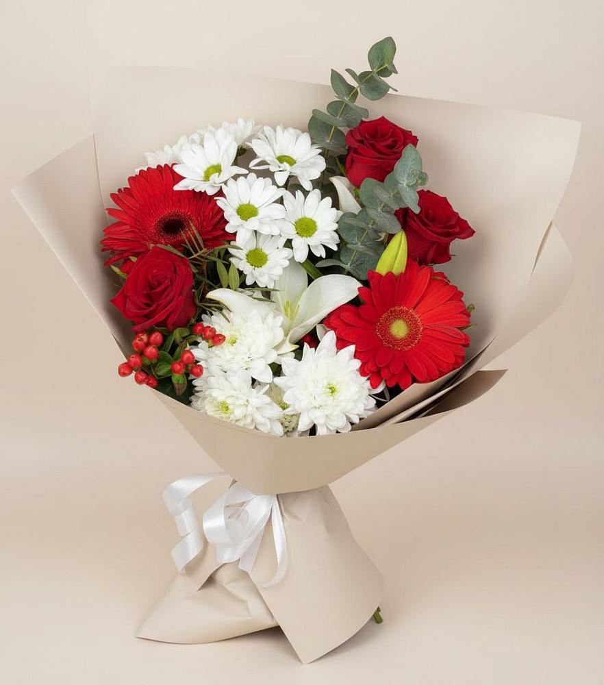 Букет цветов из: Розы, Хризантемы, Герберы и Лилии в Нестеровской
