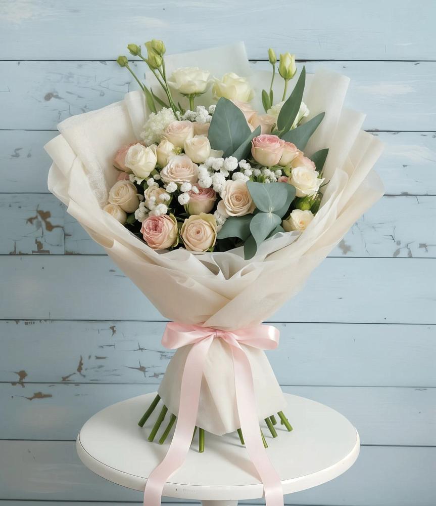 Букет цветов из: Розы и Лизиантусы в Нестеровской